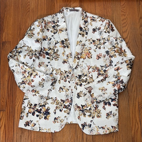 Suslo Couture Single Button Textured Floral Blazer Jacket White Men’s size 48 - Picture 1 of 11